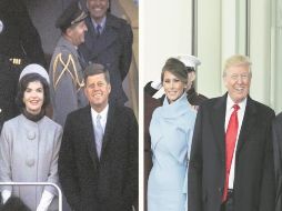 Melania lució un vestido azul bebé de cachemira; el diseño incluyó un abrigo torero, bolso, guantes y zapatos de tacón alto. ESPECIAL /