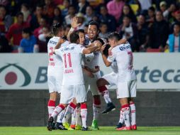 Jugadores de Toluca celebran su triunfo ante Monarcas. MEXSPORT / J. Ramírez
