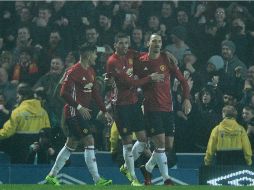 'Ibra' celebra su gol. Entra como revulsivo y resuelve el partido para el Manchester. AFP / O. Scarff
