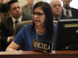 La canciller de Venezuela, Delcy Rodríguez realizó una visita sorpresiva a la sede del organismo en Washington. EFE / L. Nolly