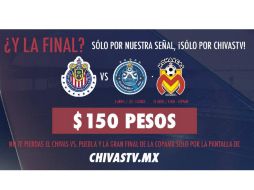 El precio que le han puesto es de 150 pesos y se tendrá acceso al partido ante Puebla y la final de la Copa MX, frente al Morelia. TWITTER / @chivastvmx