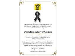 El PRD ha lamentado el crimen contra uno de sus líderes en el estado de Guerrero. TWITTER / @A_VALDIVIEZO