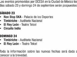 Los boletos adquiridos para estas funciones podrán ser utilizados para las nuevas fechas.