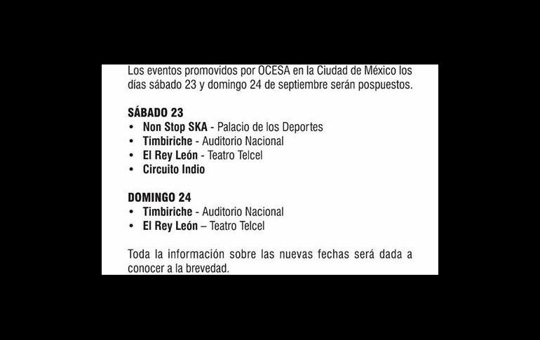 Los boletos adquiridos para estas funciones podrán ser utilizados para las nuevas fechas.