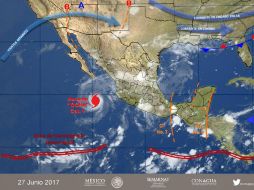 Sus desprendimientos nubosos generarán tormentas muy fuertes en Michoacán y fuertes en Colima, Jalisco y Nayarit. TWITTER / @conagua_clima