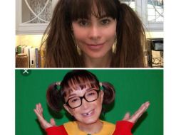 Vergara compartió una imagen donde se le ve con coletas y abajo una imagen de la 'Chilindrina'. INSTAGRAM / sofiavergara