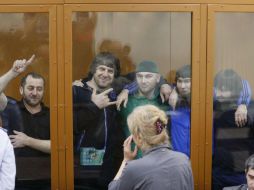 Los condenados por el caso: Khamzat Bakhayev, Temirlan Eskerkhanov, Shadid Gubashev, Anzor Gubashev y Zaur Dadayev. EFE / Y. Kochetkov