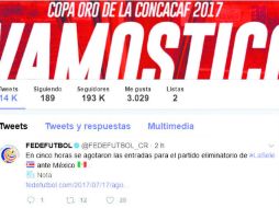 Notificación. La Federación Costarricense de Futbol indicó a través de Twitter que las entradas se habían agotado. TWITTER / @fedefutbol_cr