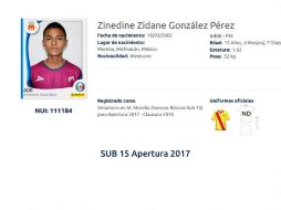 Llamado en honor al mítico ex jugador francés, este muchacho evidencia la admiración que se tiene por el entrenador del Real Madrid. ESPECIAL / sub15.ligamx.net
