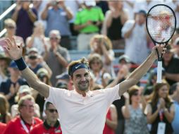 Federer celebra tras superar a Roberto Bautista y conseguir su boleto a las Semifinales del Masters de Montreal. AP / P. Chiasson