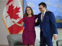 Ildefonso Guajardo, secretario mexicano de Economía, y Crysthia Freeland, canciller canadiense, celebraron un encuentro bilateral. AP / M. Balce