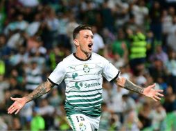 El uruguayo Brian Lozano celebra su gol, anotado al minuto 63. MEXSPORT / E. Terrazas