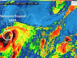 ''Lidia'' se localizó hacia las 08:00 horas a 145 kilómetros al sur-sureste de Cabo San Lucas. TWITTER / @conagua_clima