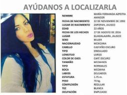 María Fernanda Azpeitia, conocida como ‘Mafer’, es buscada desde agosto del año pasado. ESPECIAL /