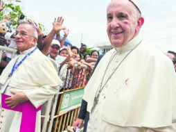 Percance. El Papa concluyó su visita a Colombia con una mancha en el pómulo y ceja izquierda que le recordarán a Cartagena. EFE /