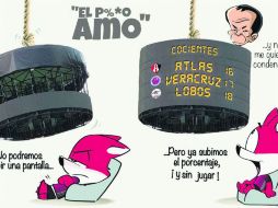 Cartón. No cuadraba mucho que en el Jalisco intentaran colgar con cables una gigantesca pantalla en el centro del campo de juego. EL INFORMADOR / QUCHO