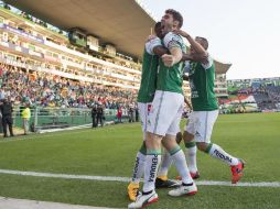 Jugadores del León celebran su triunfo ante Pachuca. MEXSPORT / O. Martínez
