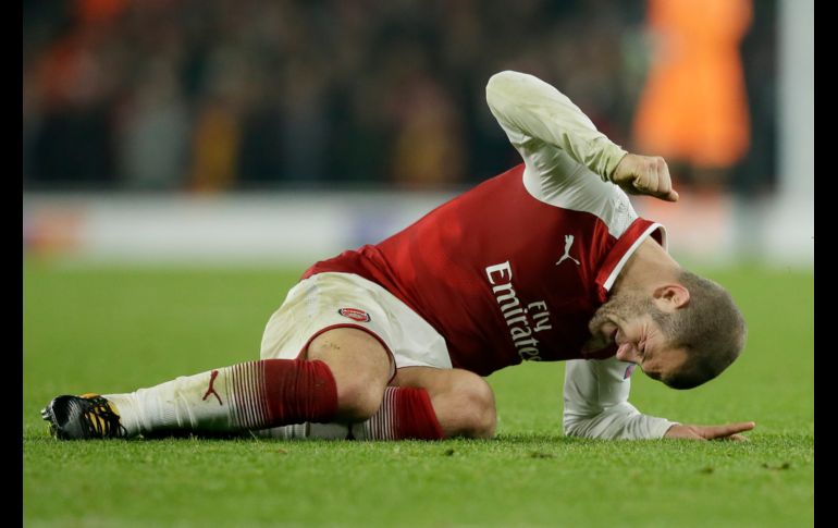 Jack Wilshere, del Arsenal, reacciona tras fallar un intento de jugada en el partido de la Liga Europa ante el Estrella Roja en Londres, Inglaterra. Aunque terminaron empatados sin goles, Arsenal avanzó a dieciseisavos de final. AP/T. Ireland