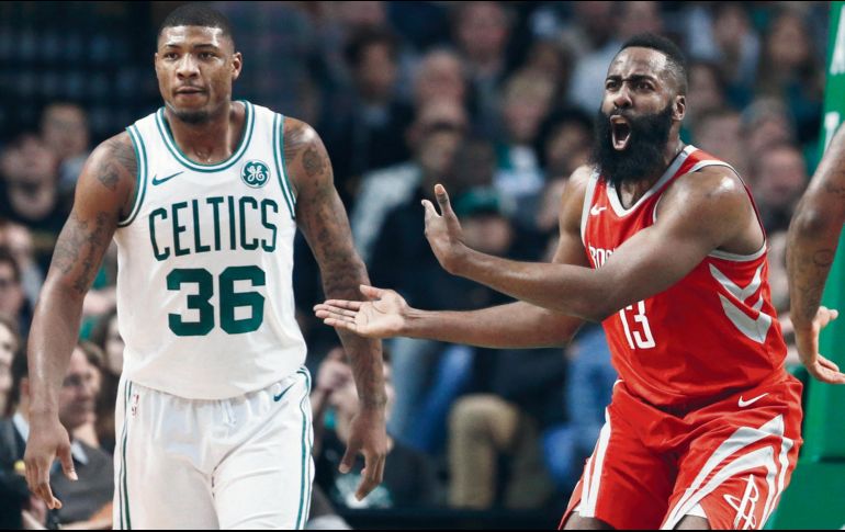 James Harden, el astro de los Rockets de Houston (derecha), terminó con 34 puntos en su cuenta personal, pero de poco le sirvió al ser el causante de la derrota de su equipo. AP