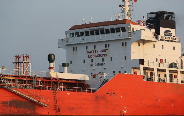 El buque Lighthouse Winmore permanece incautado en el puerto de Yeosu. AFP