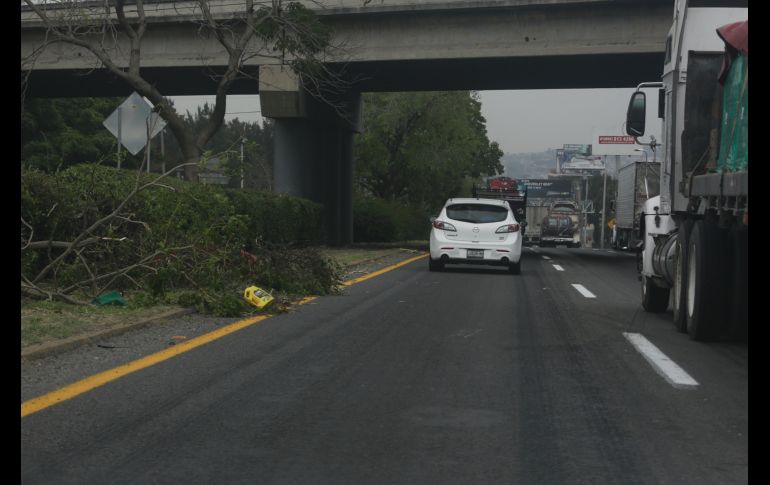 Llantas, bolsas, botellas y hasta restos de plantas se pueden observar en el camellón. El deterioro es evidente tanto en superficie como en señalética. EL INFORMADOR / G. Gallo