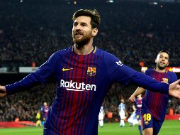 Messi celebra tras anotar el segundo gol del Barcelona al 25'. EFE/ A. Estévez