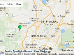 El epicentro fue a 7 kilómetros al sur de Nicolás Romero a las 18:25 horas. ESPECIAL / www.ssn.unam.mx/