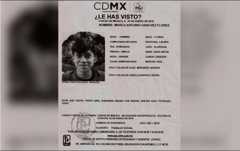 La manifestación para demandar información del paradero de Marco Antonio iniciará en el Ángel de la Independencia a las 13:00 horas de este domingo. ESPECIAL/PGJ