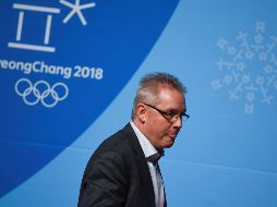 El secretario general del Tribunal de Arbitraje Deportivo (TAS), Matthieu Reeb, al finalizar la rueda de prensa celebrada en el centro de prensa de los Juegos Olímpicos de Invierno de PyeongChang. EFE/V. Donev