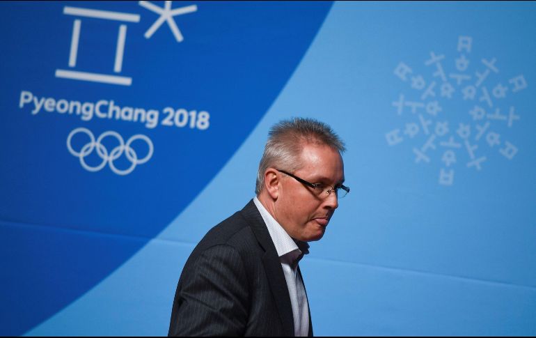 El secretario general del Tribunal de Arbitraje Deportivo (TAS), Matthieu Reeb, al finalizar la rueda de prensa celebrada en el centro de prensa de los Juegos Olímpicos de Invierno de PyeongChang. EFE/V. Donev