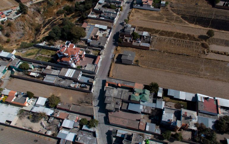 Toma aérea de Tenancingo. Desde uno de los extremos de la población, fotógrafos no pudieron tomar imágenes áreas pues inhibidores de señal de drones lo impidieron. AFP/P. Pardo