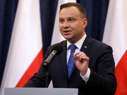 El presidente polaco, Andrzej Duda, ofrece una rueda de prensa en el Palacio Presidencial en Varsovia. EFE/R. Guz