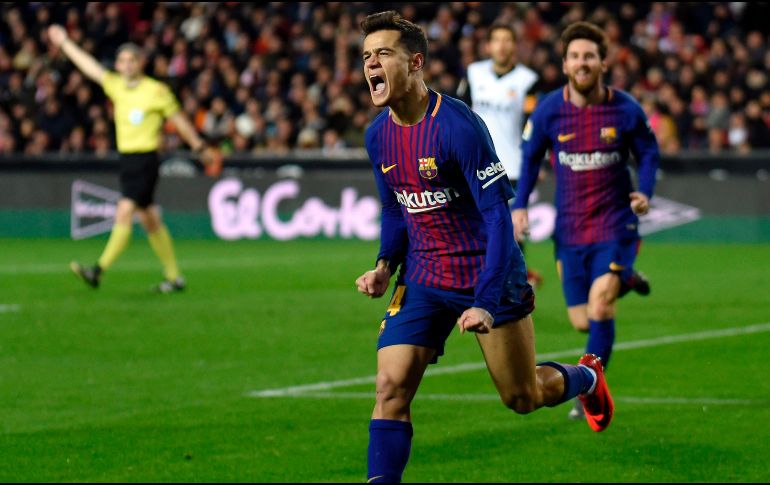 El brasileño Philippe Coutinho, fichaje estrella del Barça, consiguió su primer gol como azulgrana al abrir el marcador. AFP / J. Jordan