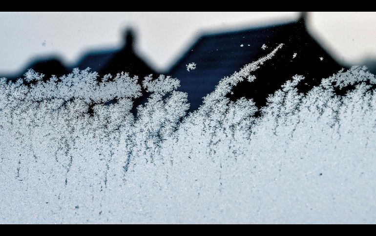 Escarcha se adhiere a una ventana en Godewaersvelde, Francia, debido a un frente frío. AFP/P. Huguen