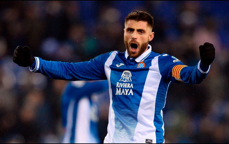 Gerard Moreno celebra el tanto de la victoria del Espanyol. AFP/J. Lago