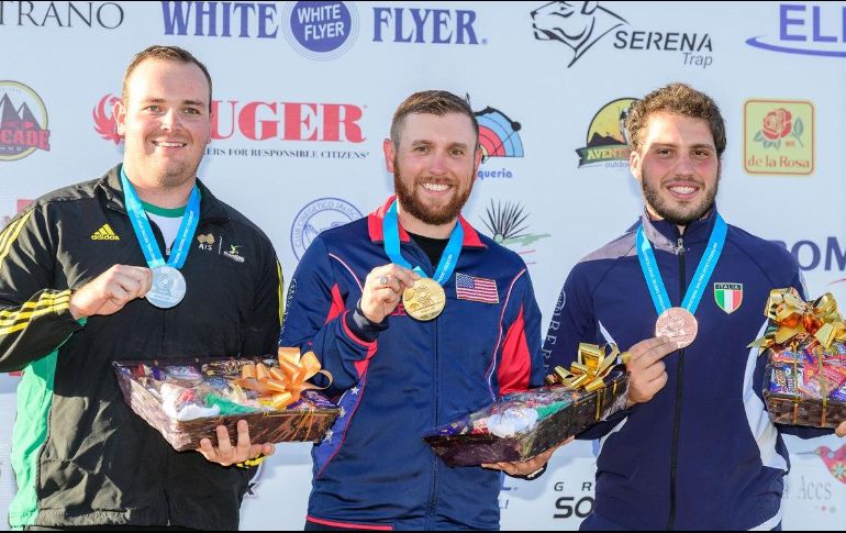 El tirador estadounidense Vincent Hancock logró la medalla de oro en la prueba de tiro al plato al registrar un total de 59 unidades en sus disparos. Cortesía / Federación Internacional de Tiro