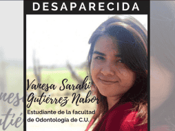 Gutiérrez Nabor había sido reportada como desaparecida desde el pasado 13 de marzo, luego de salir de la Facultad de Odontología.  TWITTER / Mujeres Organizadas FFyL