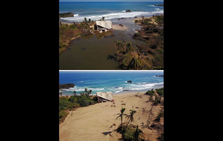 Una casa destrozada en Manati, en imágenes de octubre de 2017 (arriba) y marzo de 2018. Se calcula que entre 60 mil y 90 mil casas quedaron destruidas. AFP/R. Arduengo