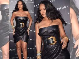 Rihanna vistió un vestido en piel Versace con un corte tulipán y un cinturón con una hebilla XL. INSTAGRAM / badgalriri