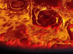 Los científicos ofrecieron información sin precedentes sobre lo que hay tras las espesas nubes rojizas, doradas y blancas de Júpiter. YOUTUBE / NASA