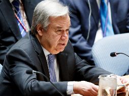 El secretario general de las Naciones Unidas, Antonio Guterres (c), interviene en el Consejo de Seguridad de la ONU solicitado por Rusia para una nueva reunión sobre la situación en Siria. EFE/J. Lane