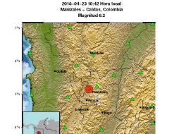 El primer sismo de magnitud 6.2 tuvo como epicentro Manizales. TWITTER / @sgcol