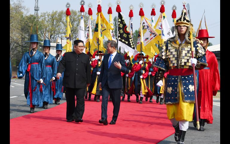 Una ceremonia de bienvenida en el lado sur de la frontera militarizada. EFE/Korea Summit Press