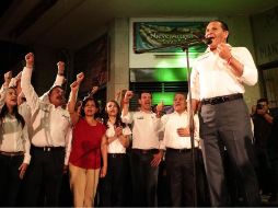 En el inicio de campaña de Almaguer estuvo presente el aspirante priista a la gubernatura, Miguel Castro. ESPECIAL / PRI