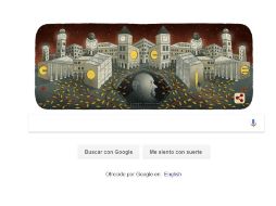 En su página principal, la compañía expone una imagen haciendo referencia a La Cena, primera y más conocida obra del escritor. ESPECIAL / google.com.mx