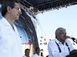 Esteban Moctezuma y Andrés Manuel López Obrador en Actopan, Hidalgo. NOTIMEX/A. Monroy