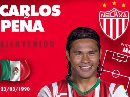 Peña vestirá su cuarta camiseta en el balompié nacional. TWITTER/@ClubNecaxa