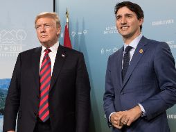 Donald Trump y Justin Trudeu comparecen ante los medios en el marco de la cumbre del G-7. EFE/T. Quenette