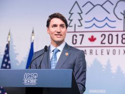 El primer ministro canadiense, Justin Trudeau, durante una conferencia de prensa en el marco de la cumbre del G-7. EFE / M. Reynolds