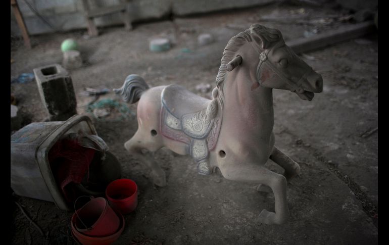 Un caballo de juguete también quedó cubierto de cenizas.